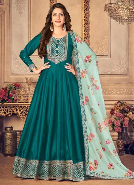 Green Colour Aanaya VOL 141 New Designer Festive Wear Silk Anarkali suit Collection 4101